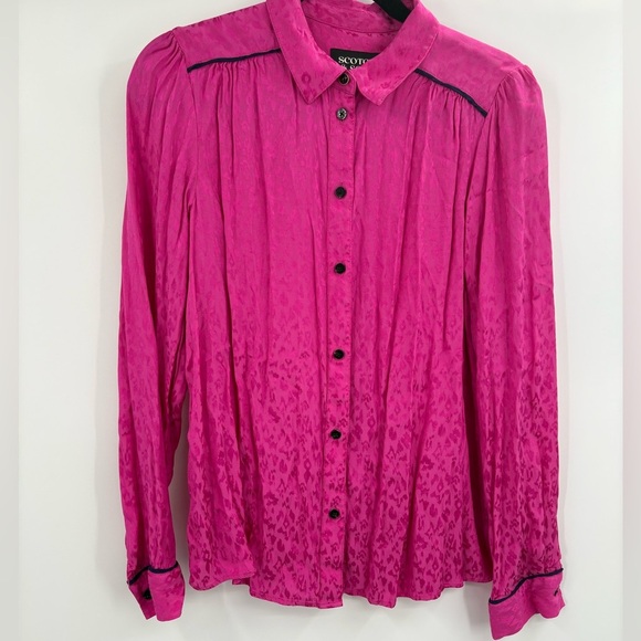 Scotch And Soda Women’s Slim Fitted Pipped Pink Button Up Blouse Size Medium(8) - Picture 2 of 16